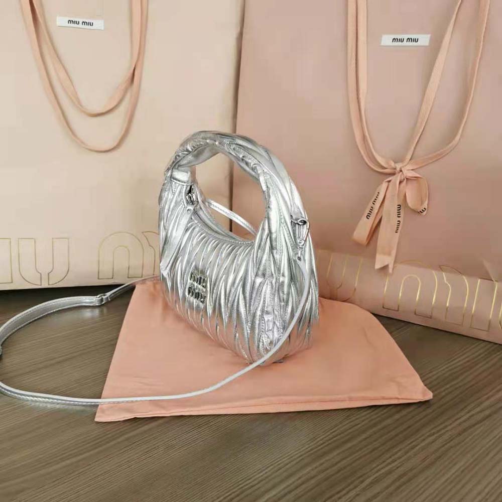 Miu Miu Women Wander Matelassé Nappa Leather Hobo Mini-Bag-Silver - image 4