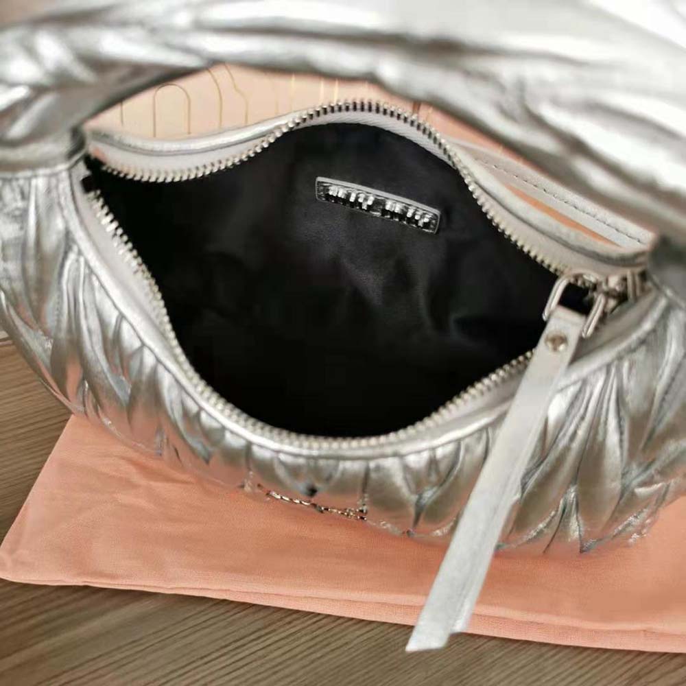 Miu Miu Women Wander Matelassé Nappa Leather Hobo Mini-Bag-Silver - image 8