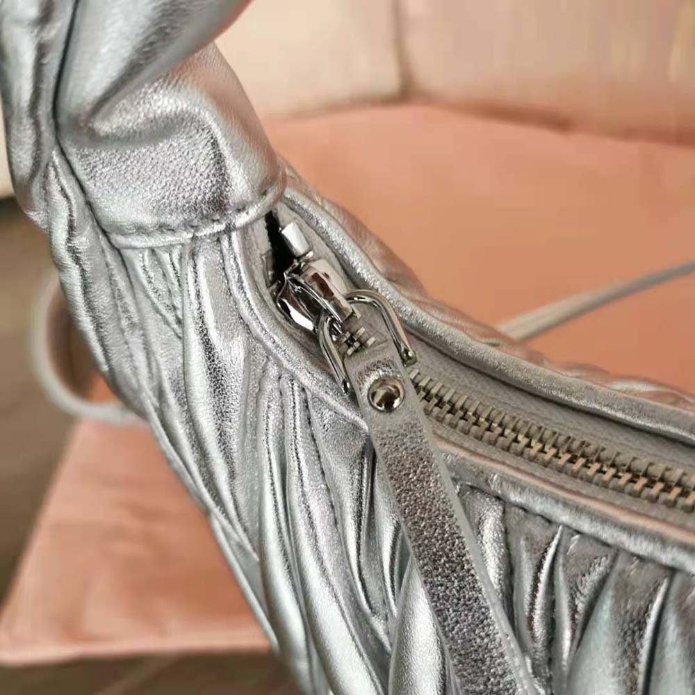Miu Miu Women Wander Matelassé Nappa Leather Hobo Mini-Bag-Silver - image 6