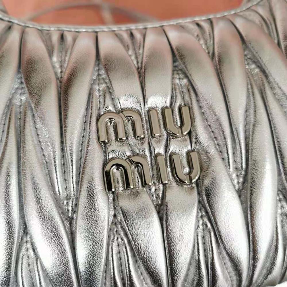 Miu Miu Women Wander Matelassé Nappa Leather Hobo Mini-Bag-Silver - image 7