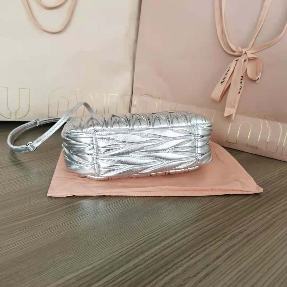 Miu Miu Women Wander Matelassé Nappa Leather Hobo Mini-Bag-Silver - image 5