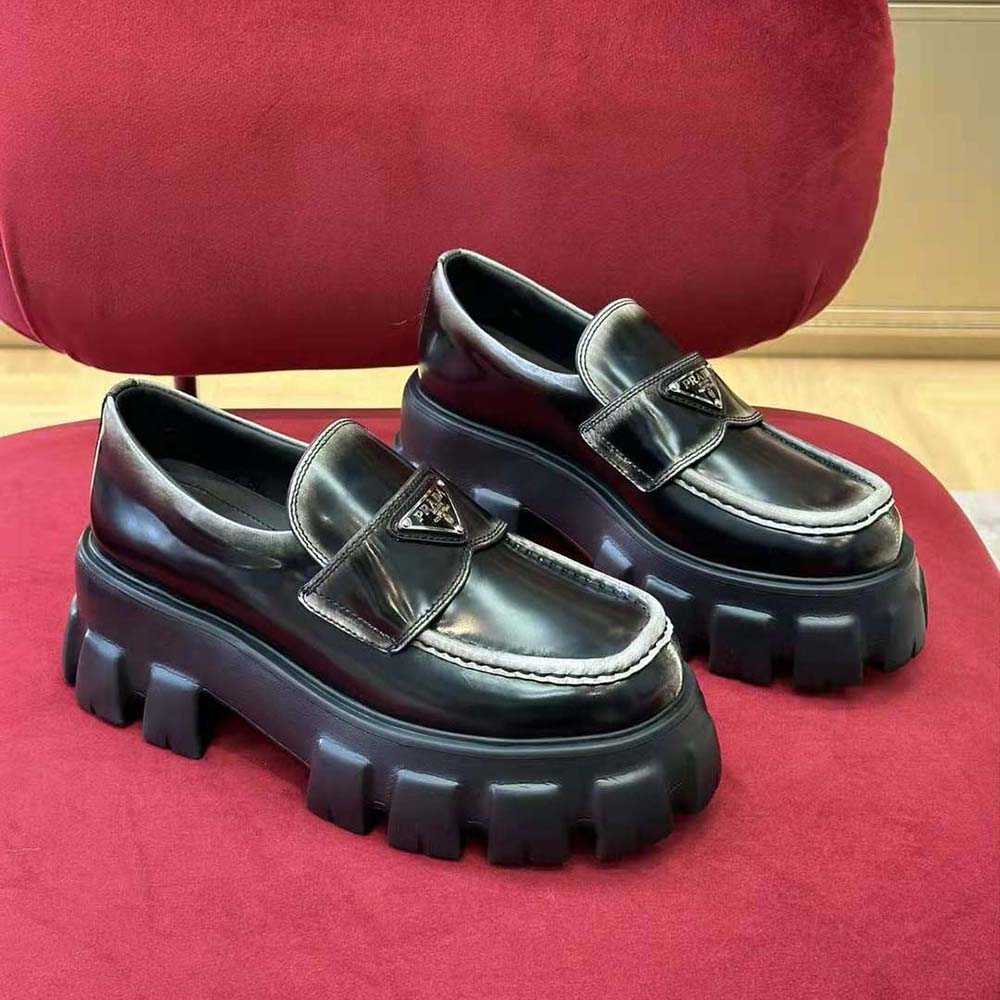 Sole detail showcasing signature branding on Prada Men Monolith Loafers