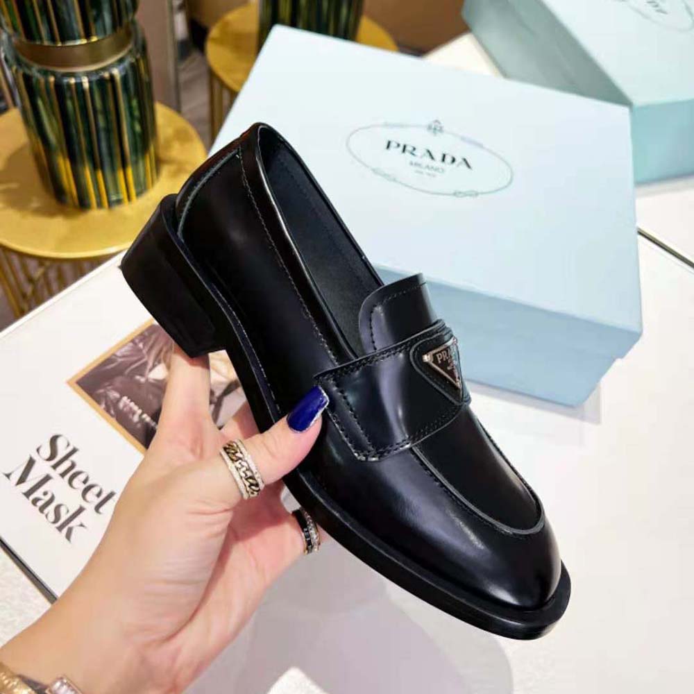 Prada Women Brushed Leather Loafers-Black - image 5