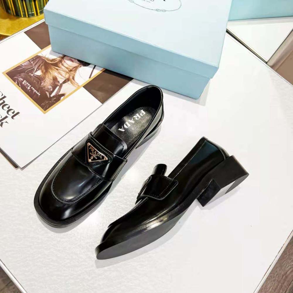 Prada Women Brushed Leather Loafers-Black - image 4