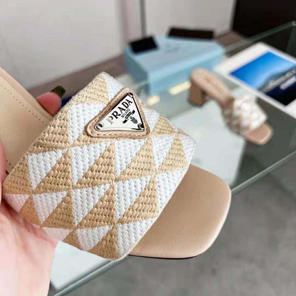 Prada Women Embroidered Fabric Sandals-Beige - image 5