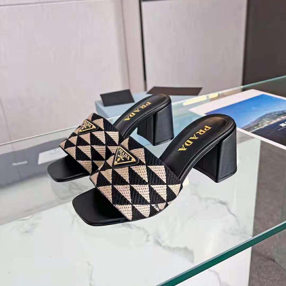 Prada Women Embroidered Fabric Sandals-Black - image 4