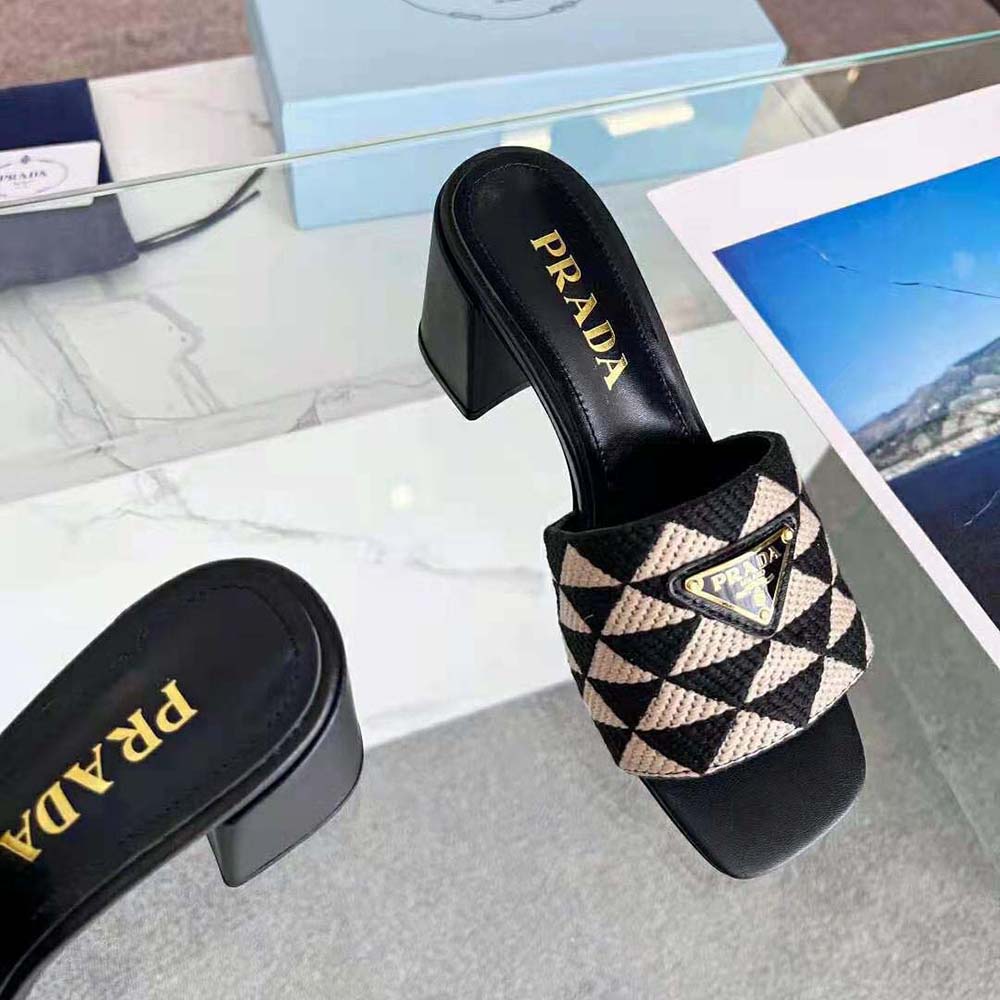 Prada Women Embroidered Fabric Sandals-Black - image 7