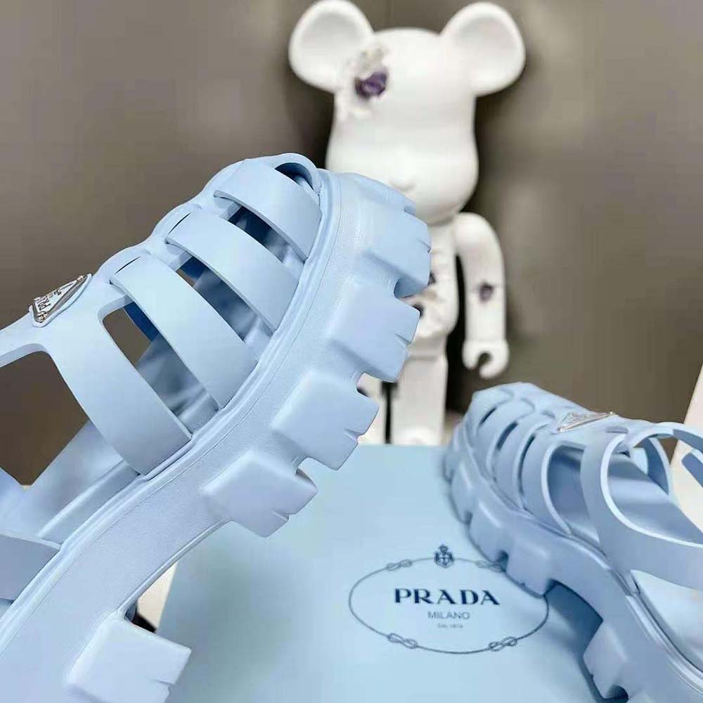 Prada Women Foam Rubber Sandals with Enameled Metal Triangle Logo-Blue - image 7
