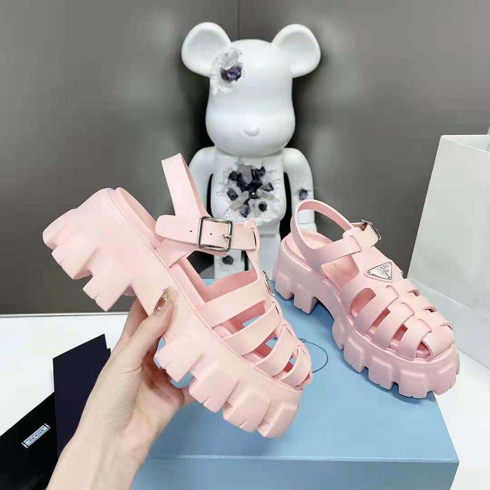 Prada Women Foam Rubber Sandals with Enameled Metal Triangle Logo-Pink - image 5