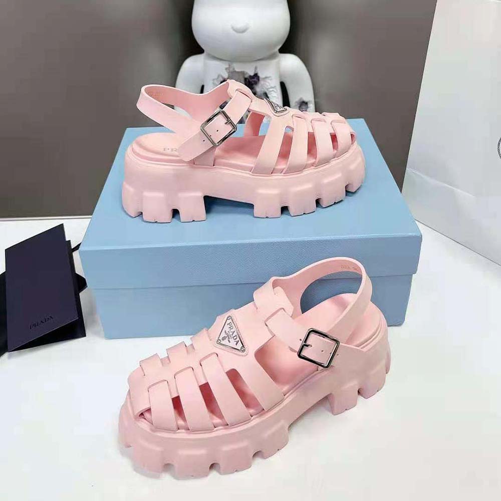 Prada Women Foam Rubber Sandals with Enameled Metal Triangle Logo-Pink - image 4