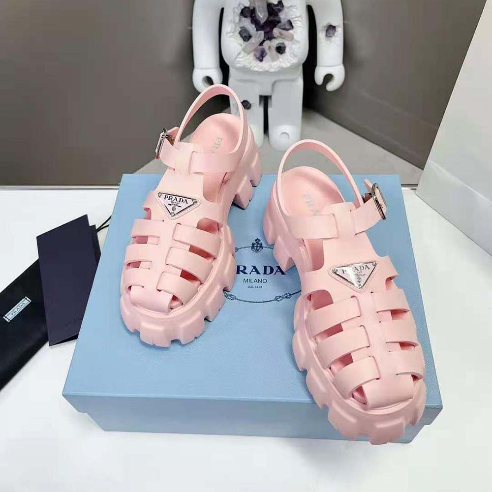 Top view showing foam rubber texture on Prada Women Foam Rubber Sandals Pink
