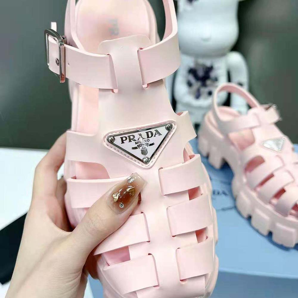 Prada Women Foam Rubber Sandals with Enameled Metal Triangle Logo-Pink - image 7