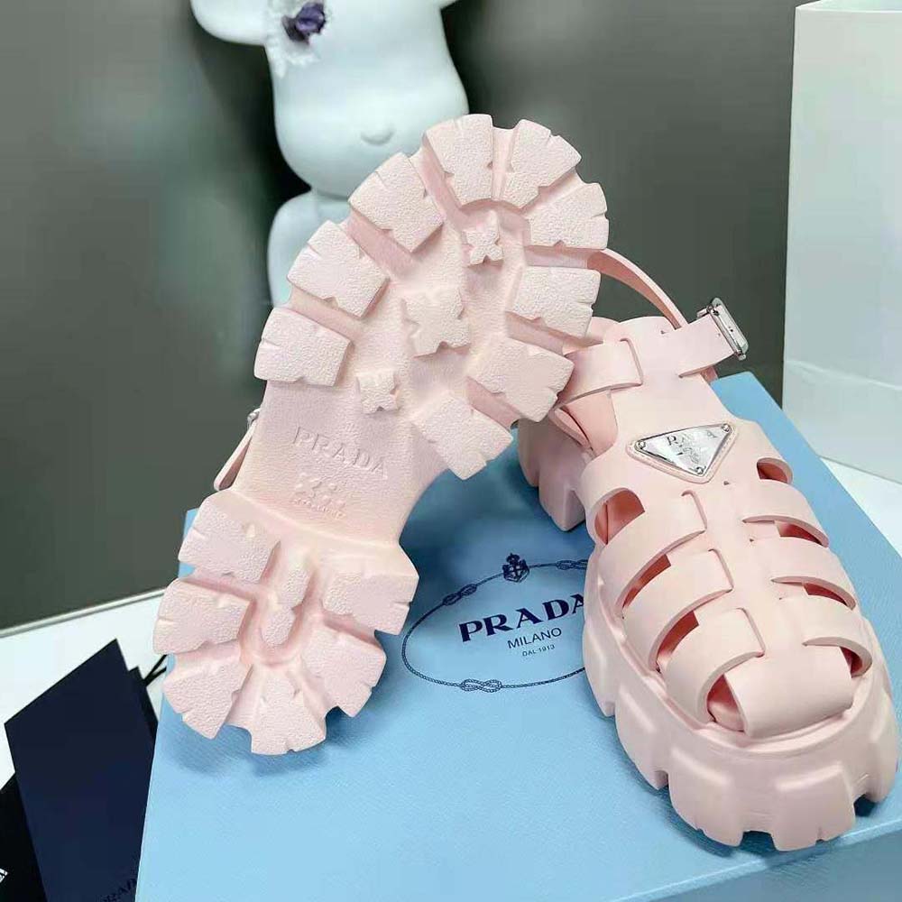 Prada Women Foam Rubber Sandals with Enameled Metal Triangle Logo-Pink - image 9