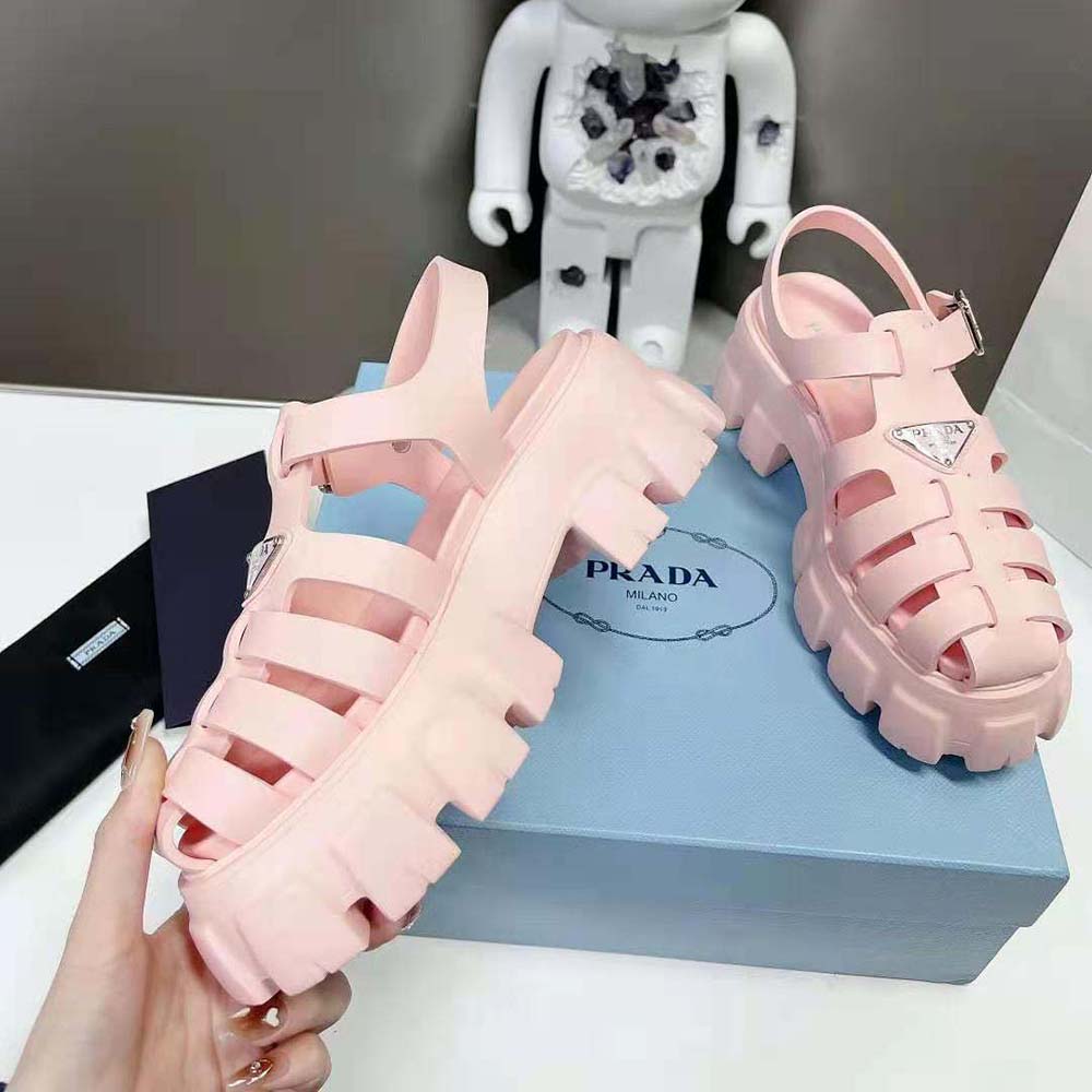 Prada Women Foam Rubber Sandals with Enameled Metal Triangle Logo-Pink - image 6