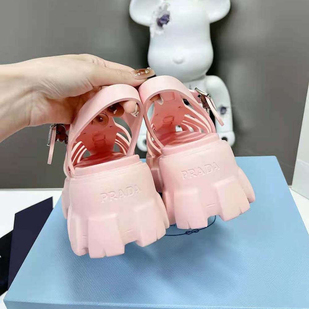 Prada Women Foam Rubber Sandals with Enameled Metal Triangle Logo-Pink - image 8