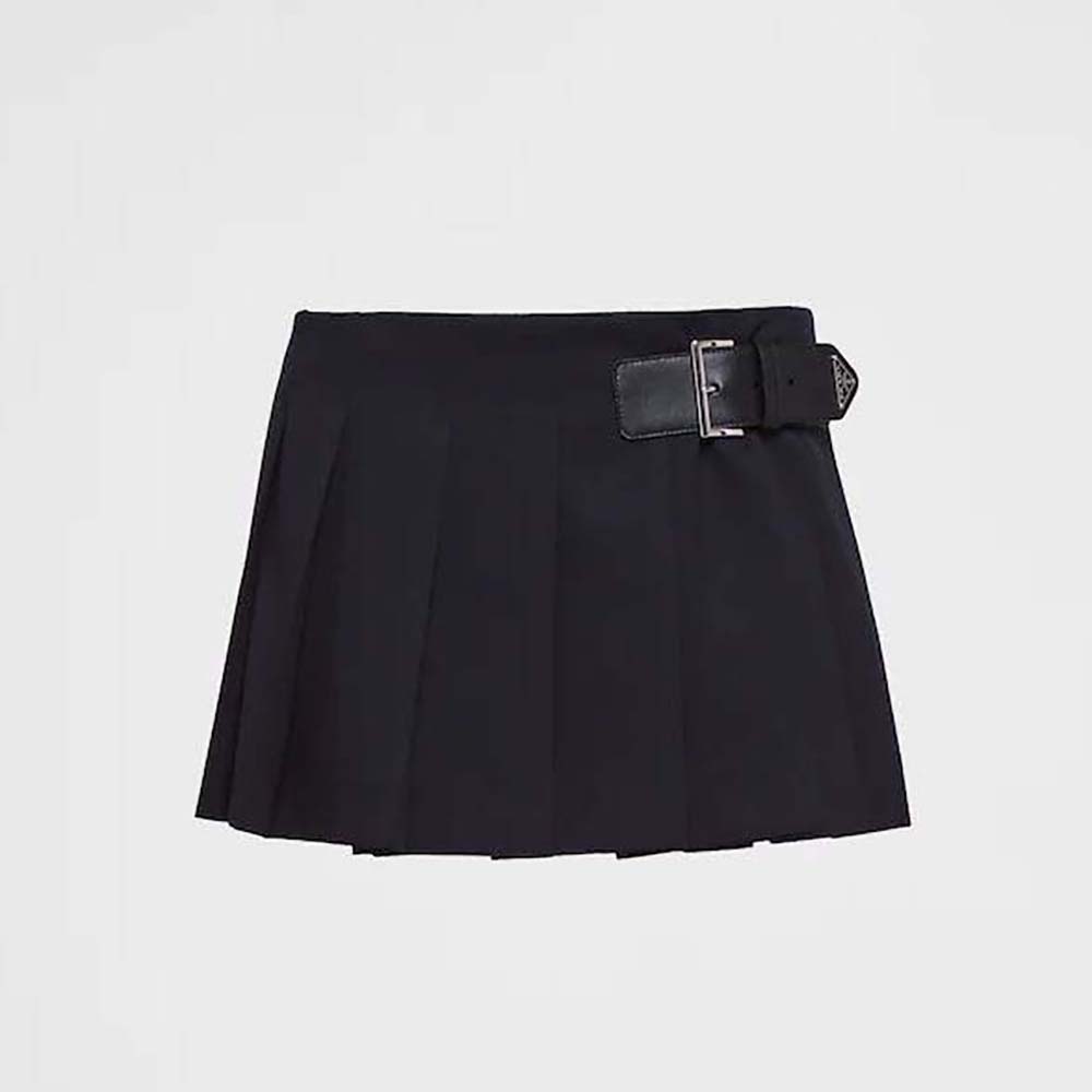 Front view of Prada Women Gabardine Miniskirt with black gabardine fabric