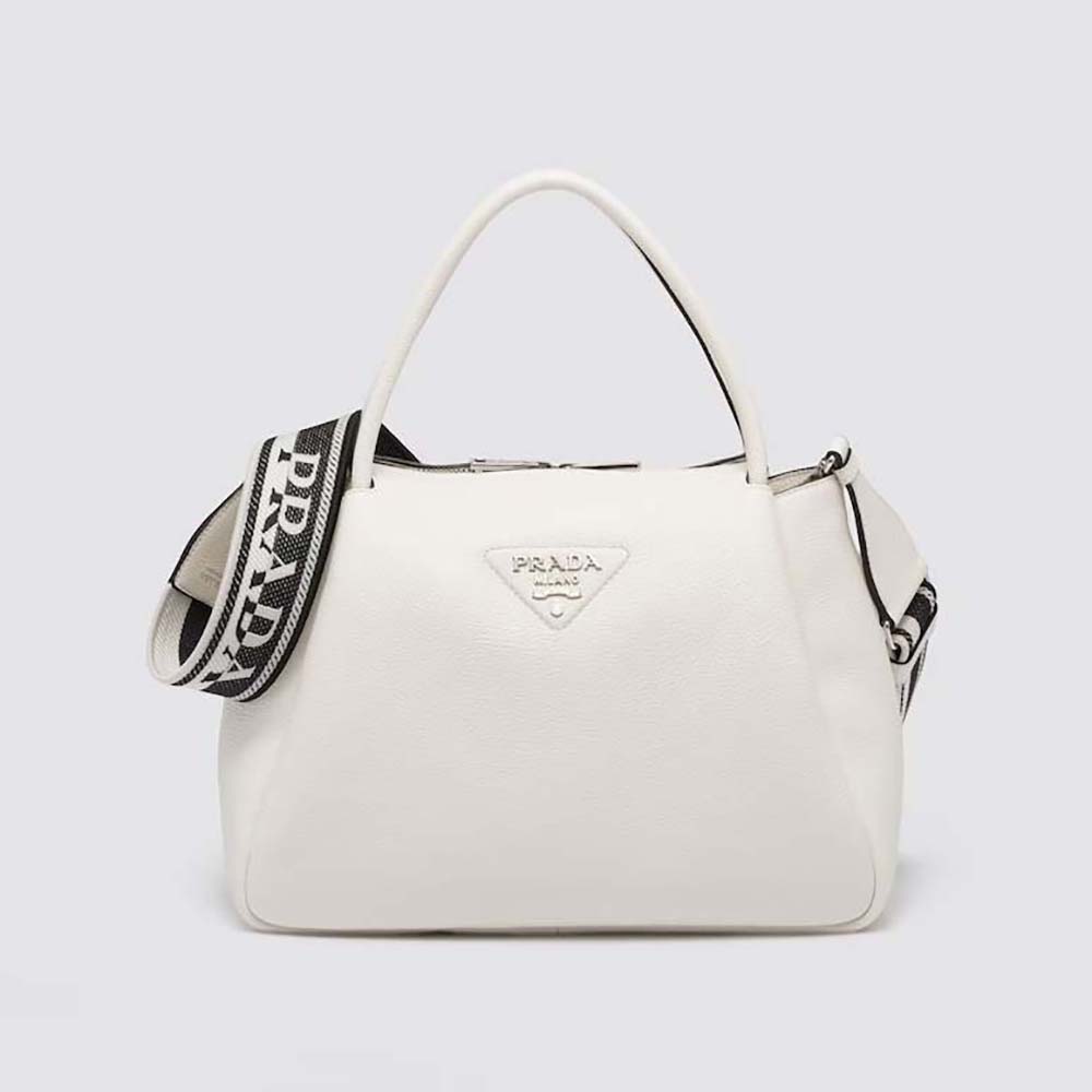 Front view of Prada Women Large Leather Handbag-White showing logo