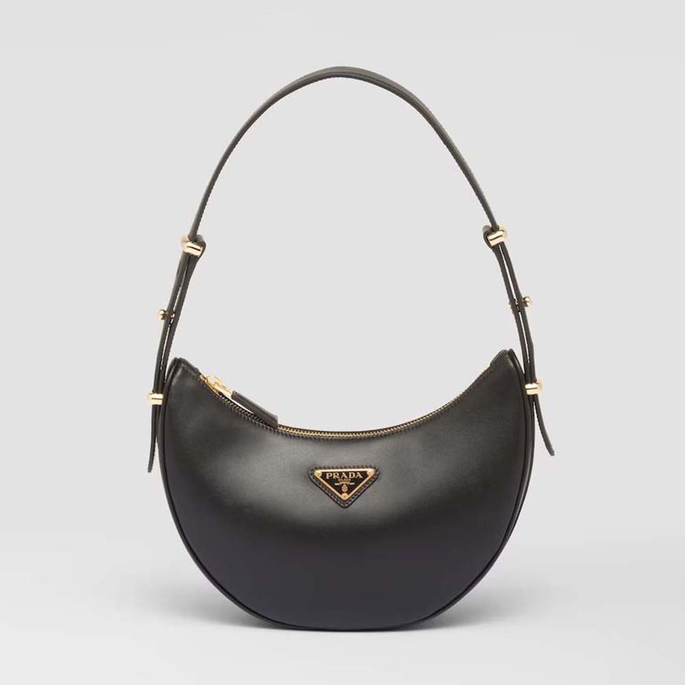 Front view of Prada Women Leather Shoulder Bag with enameled metal logo