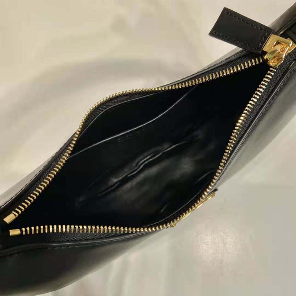 Prada Women Leather Shoulder Bag with Enameled Metal Triangle Logo-Black - image 9