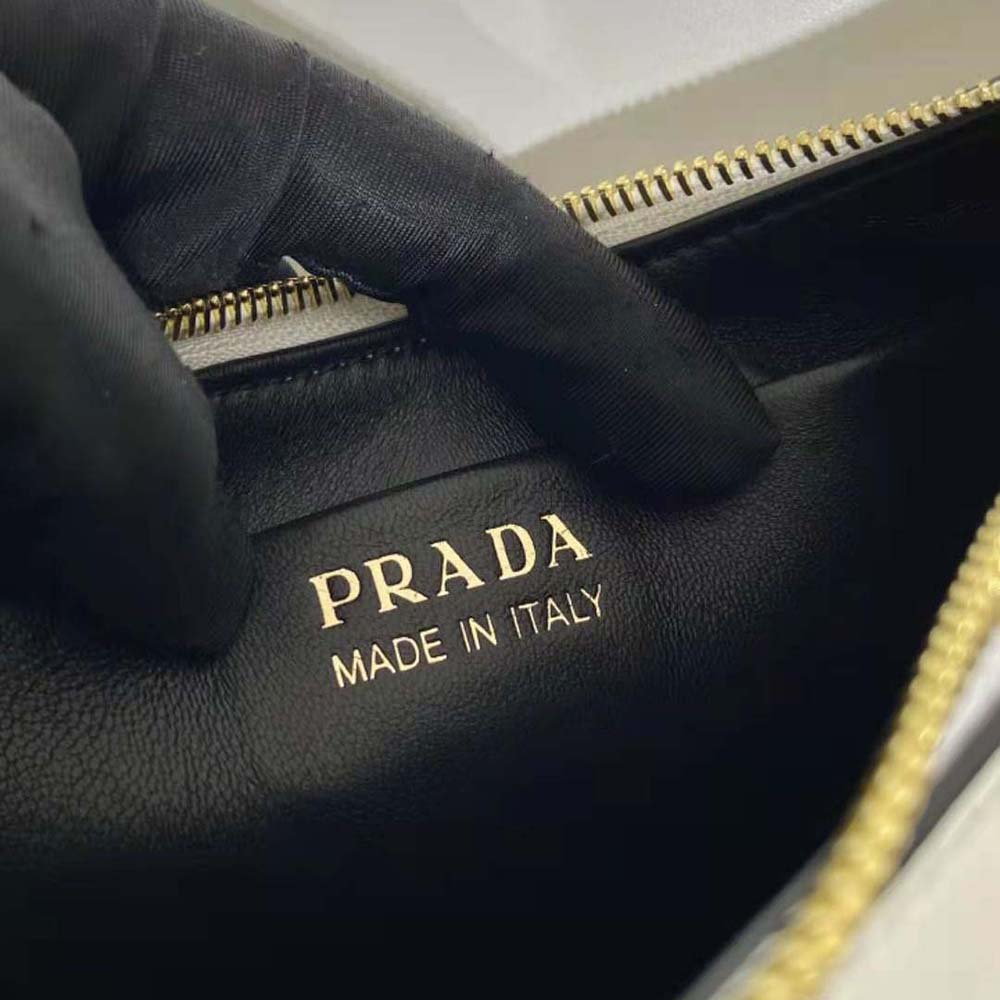 Prada Women Leather Shoulder Bag with Enameled Metal Triangle Logo-White - image 10