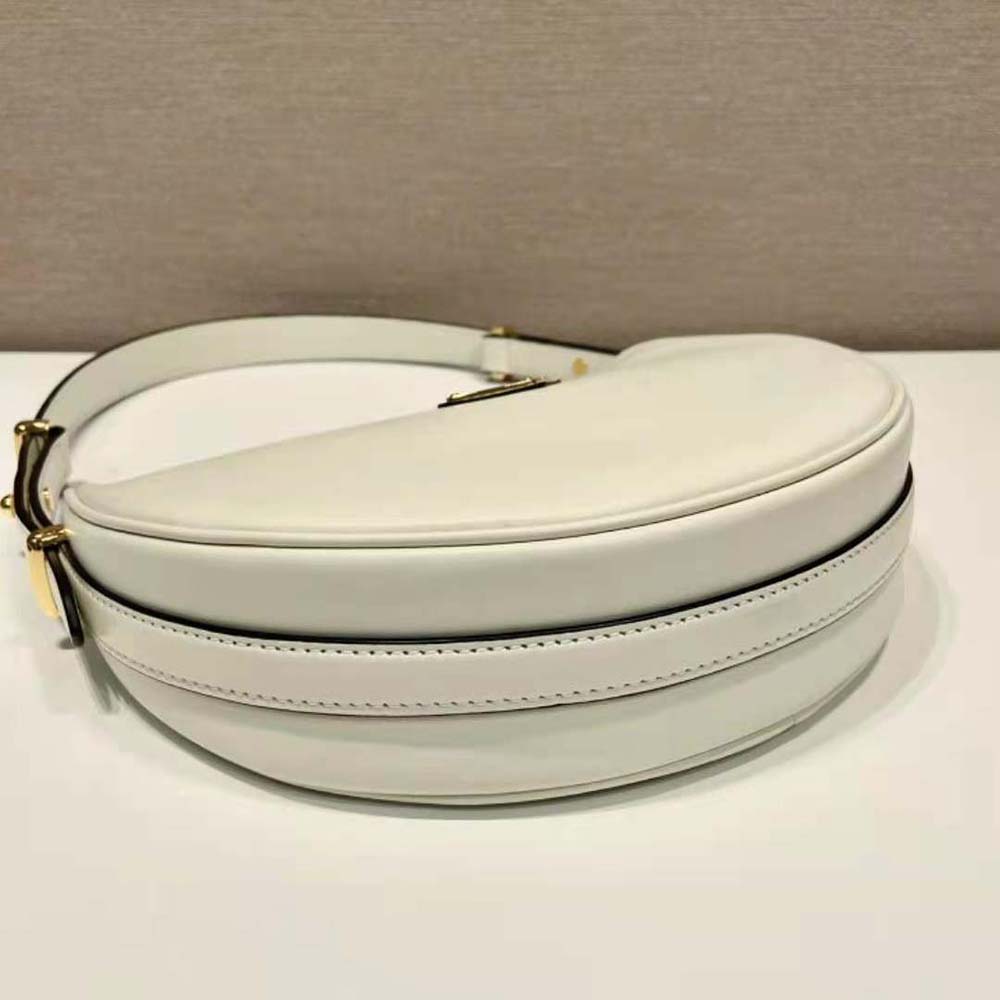 Prada Women Leather Shoulder Bag with Enameled Metal Triangle Logo-White - image 6