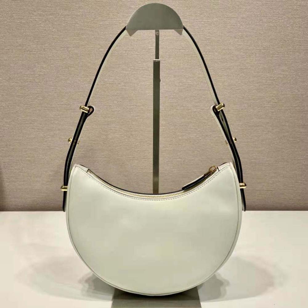 Side view showing smooth white leather texture of Prada Women Leather Shoulder Bag