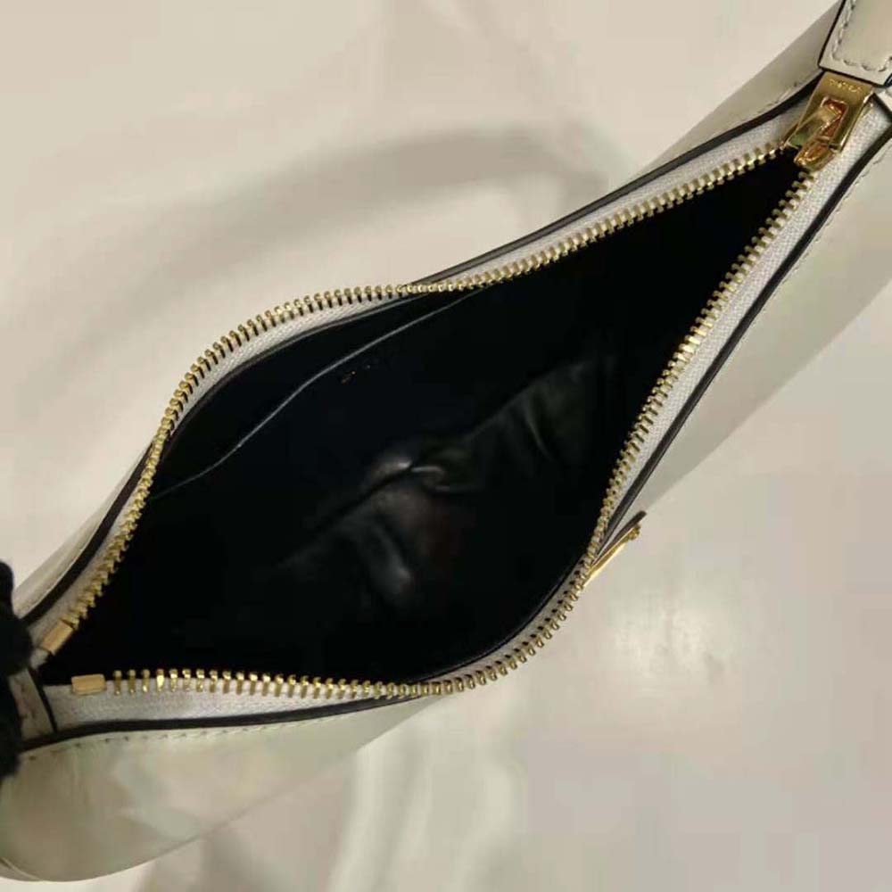 Prada Women Leather Shoulder Bag with Enameled Metal Triangle Logo-White - image 9