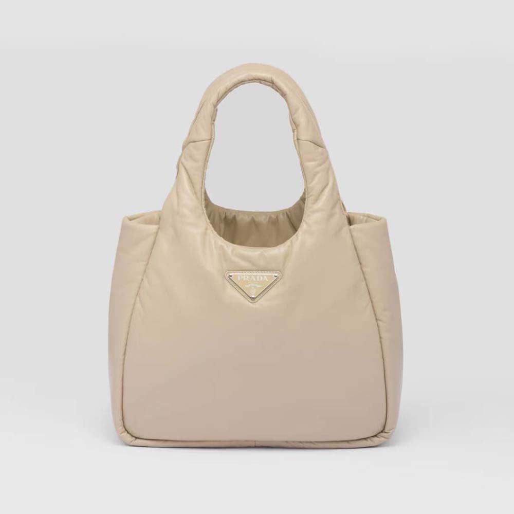 Front view of Prada Women Medium Padded Prada Soft Nappa Leather Bag-Beige