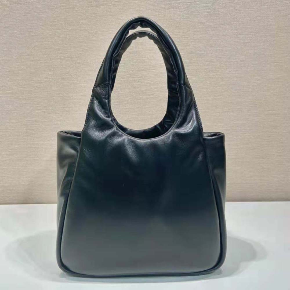 Side angle showing silhouette and zipper closure of Prada Soft Nappa Leather Bag
