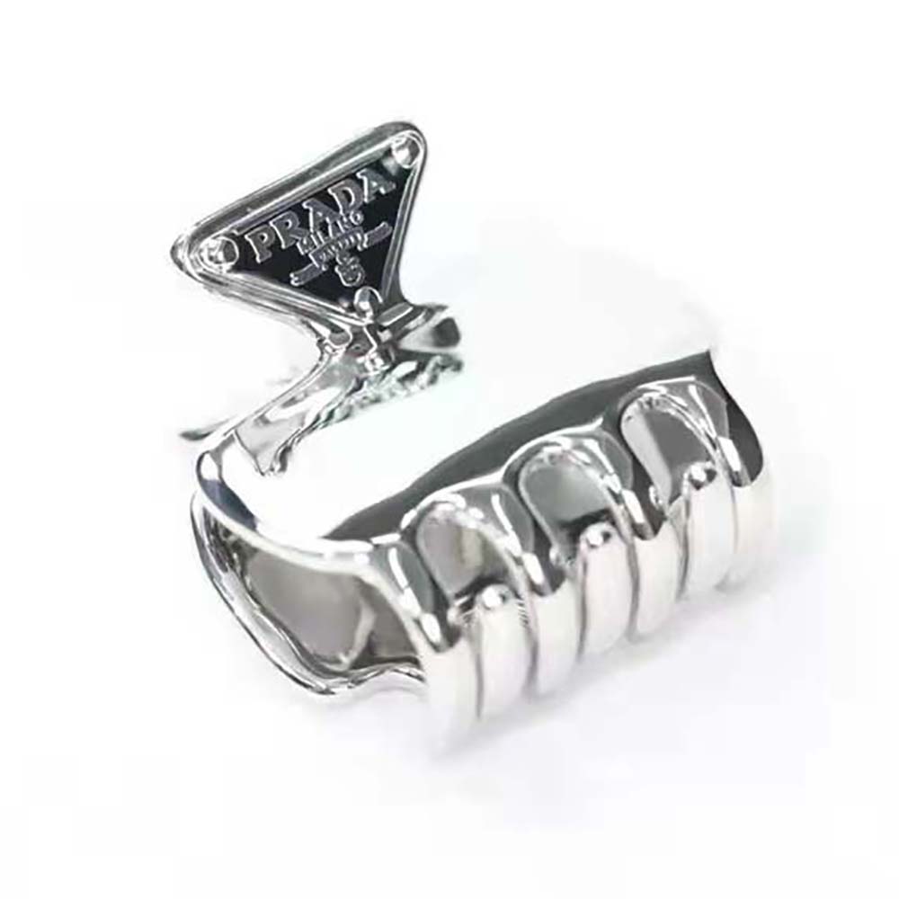 Prada Women Metal Hair Clip with Enameled-Metal Triangle Logo - image 5