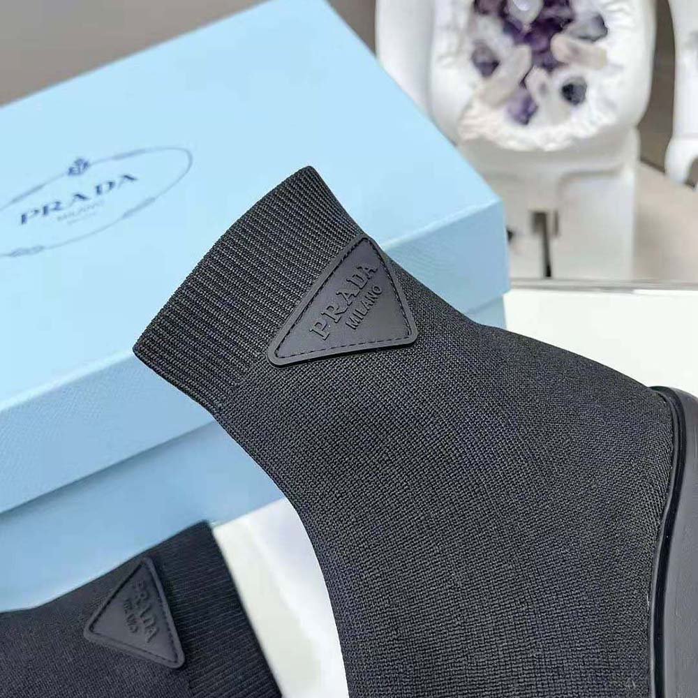 Prada Women Monolith Knit Booties with Embossed Rubber Triangle Logo - image 7