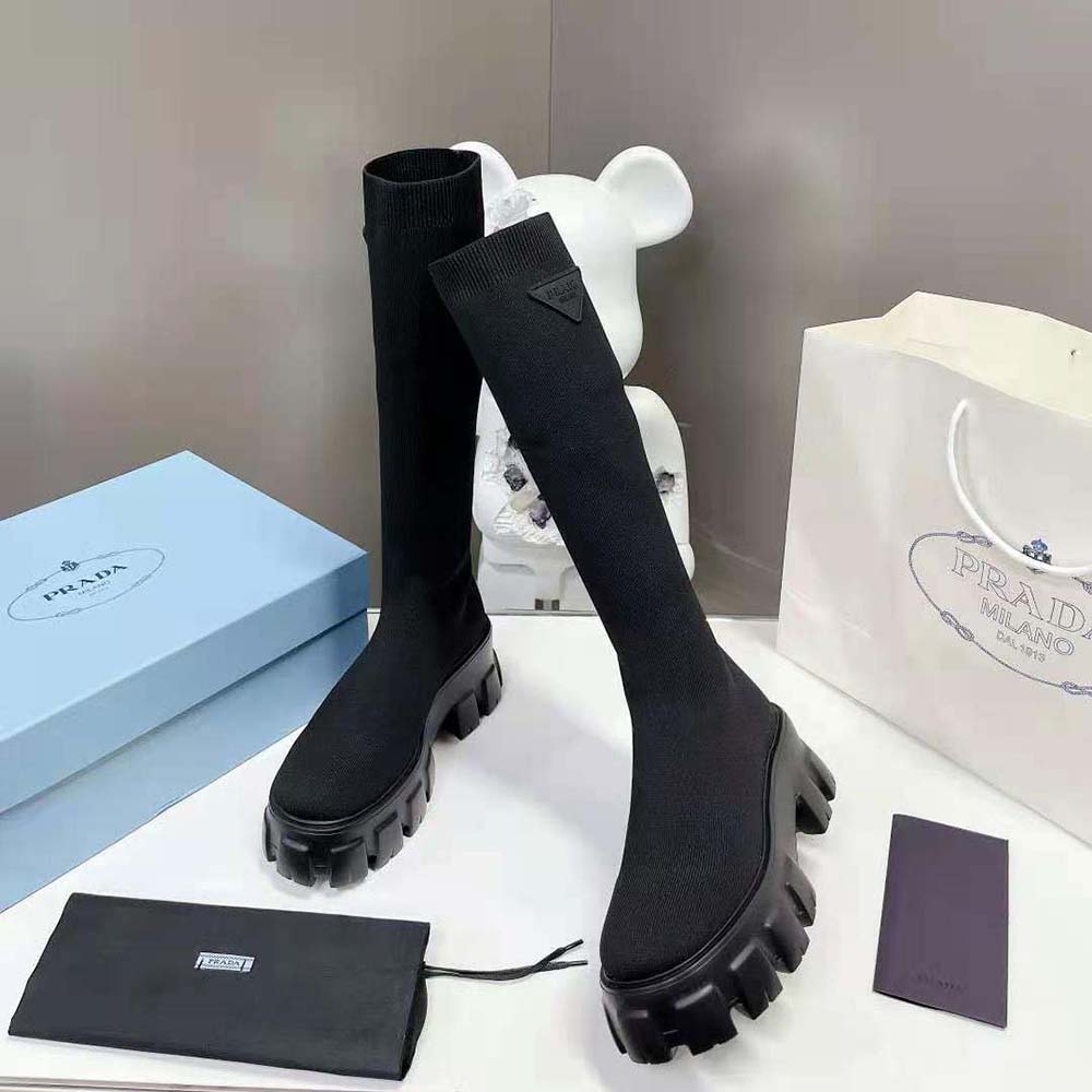 Prada Women Monolith Knit Boots with Embossed Rubber Triangle Logo - image 6