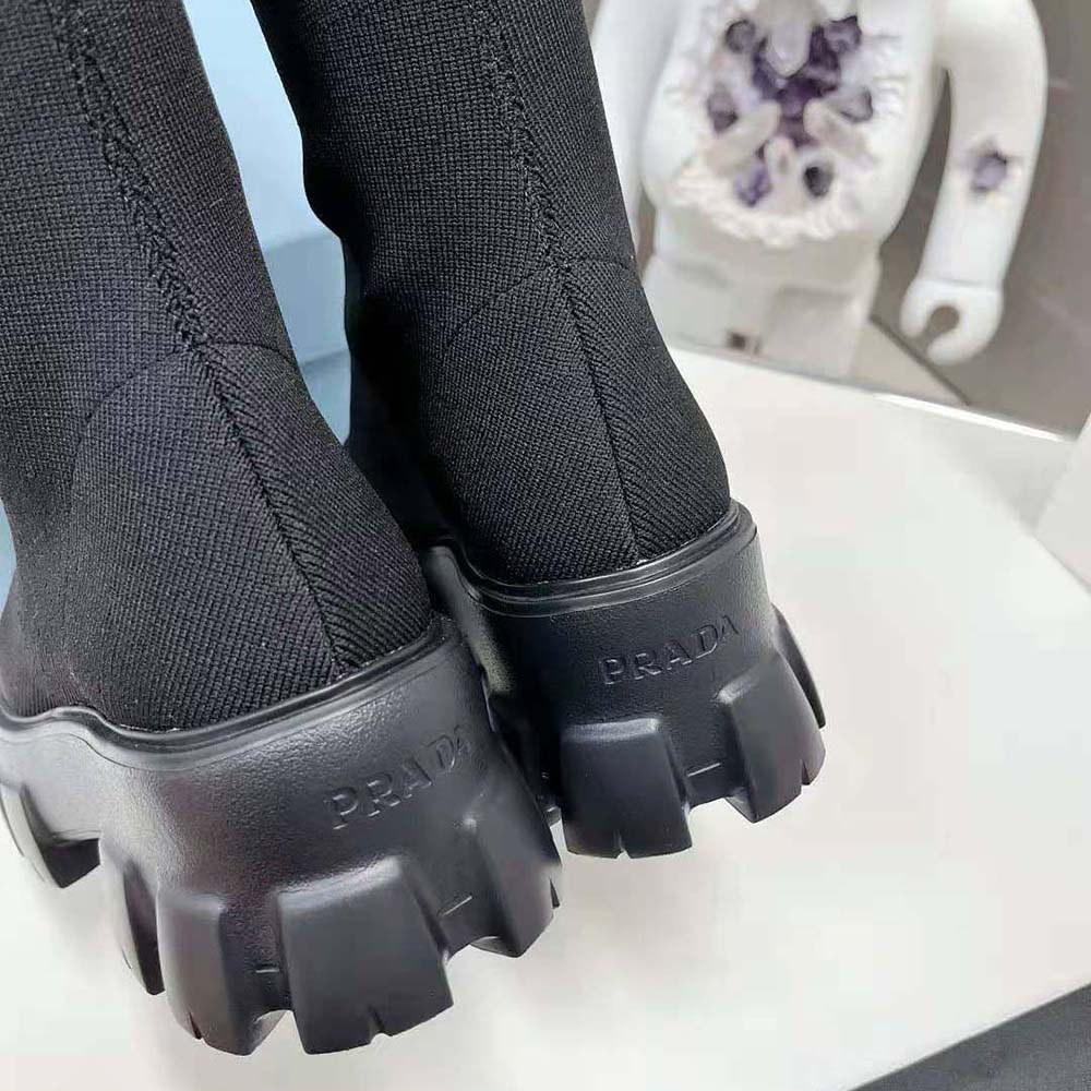 Prada Women Monolith Knit Boots with Embossed Rubber Triangle Logo - image 9