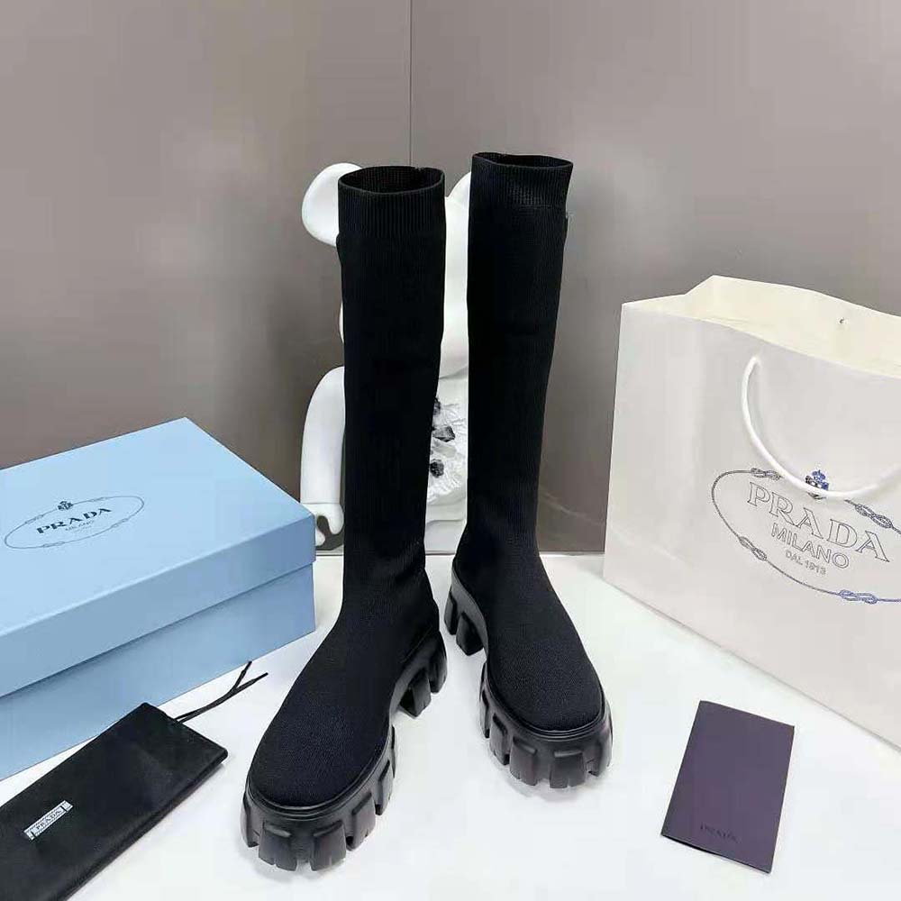 Prada Women Monolith Knit Boots with Embossed Rubber Triangle Logo - image 4