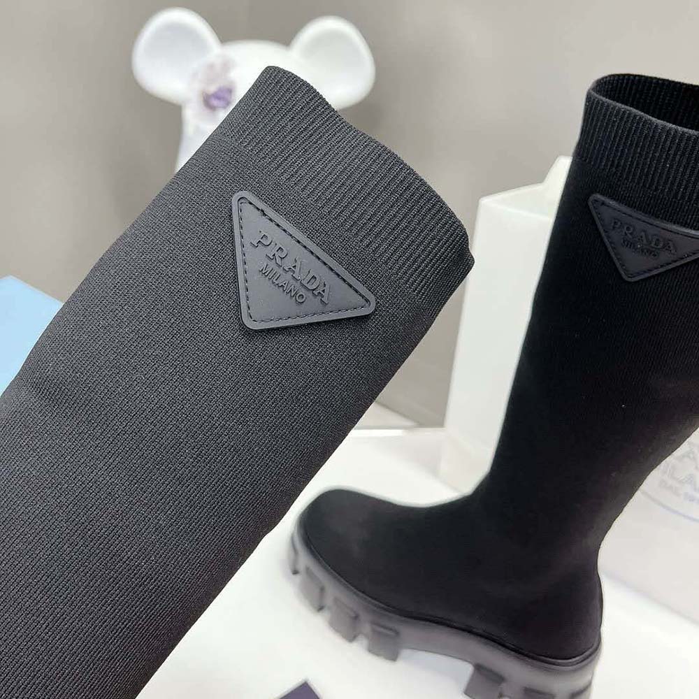 Prada Women Monolith Knit Boots with Embossed Rubber Triangle Logo - image 7