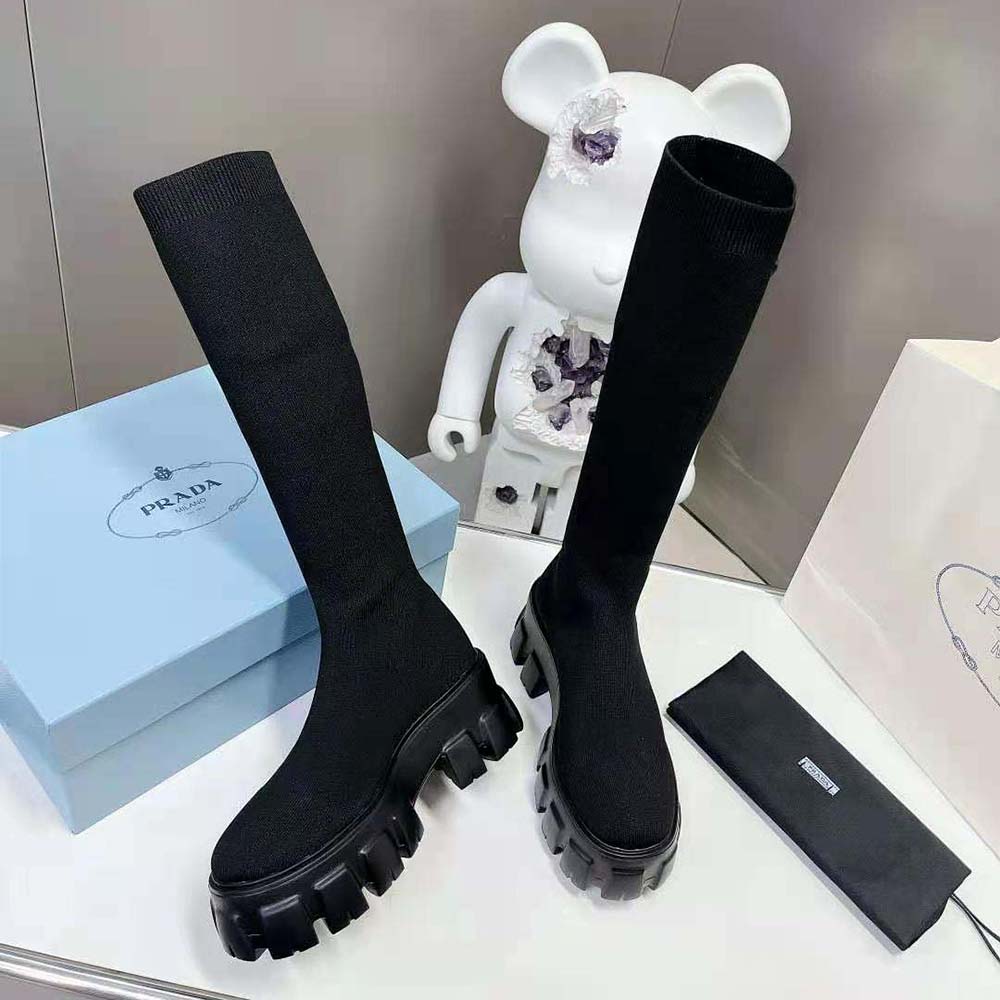 Prada Women Monolith Knit Boots with Embossed Rubber Triangle Logo - image 5