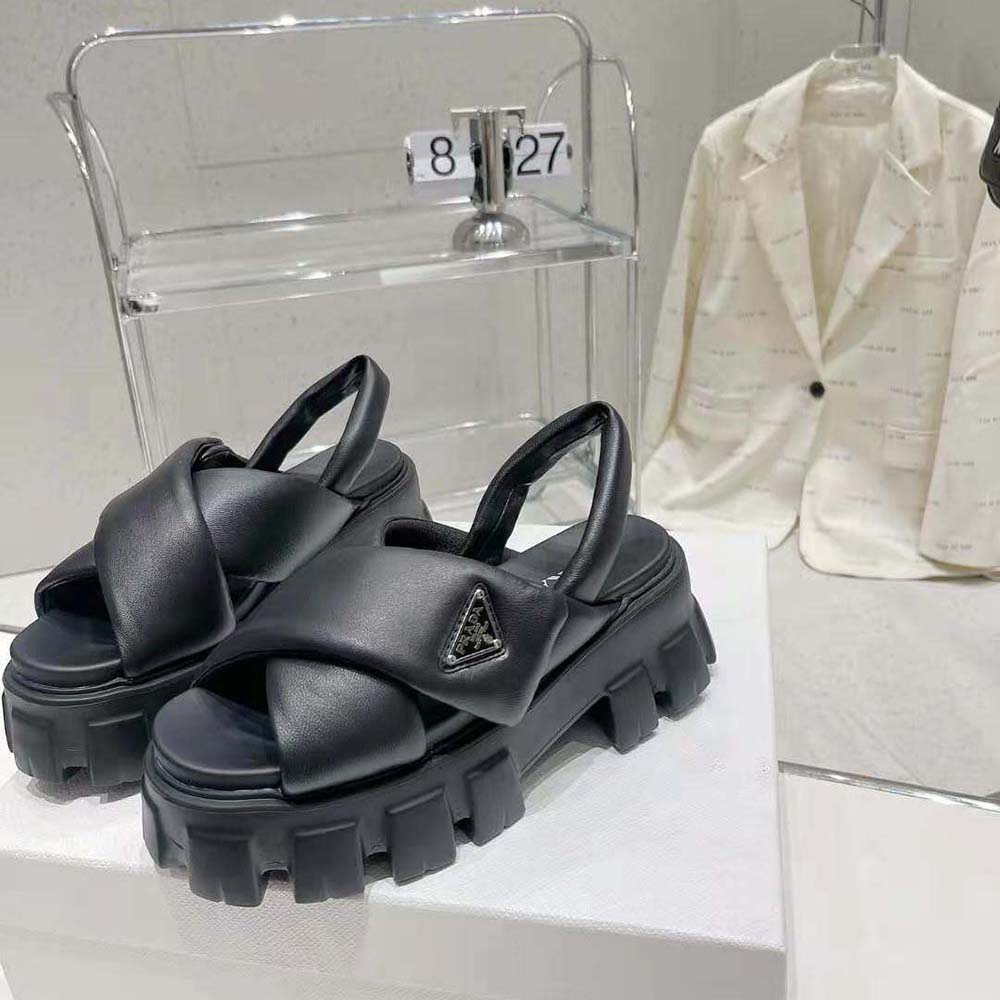 Prada Women Monolith Padded Nappa Leather Sandals-Black - image 4