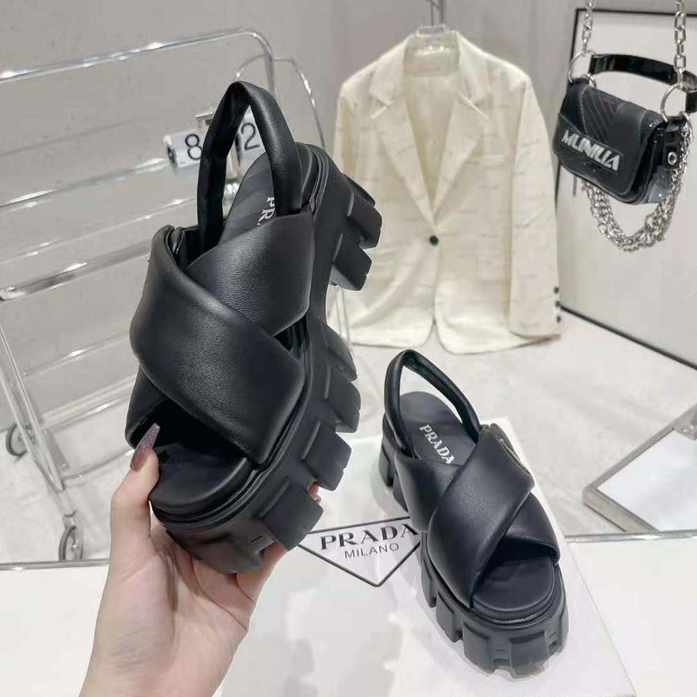 Prada Women Monolith Padded Nappa Leather Sandals-Black - image 6