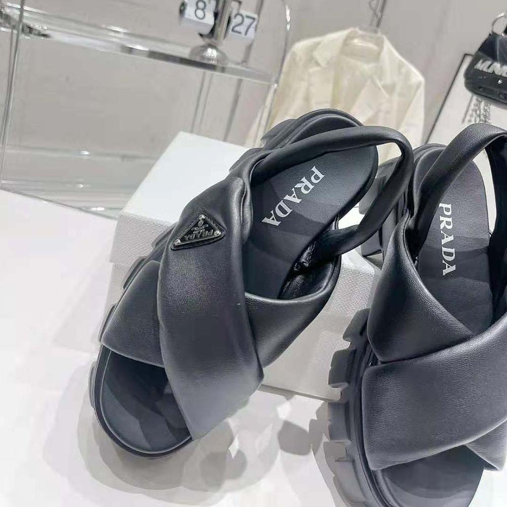 Prada Women Monolith Padded Nappa Leather Sandals-Black - image 7