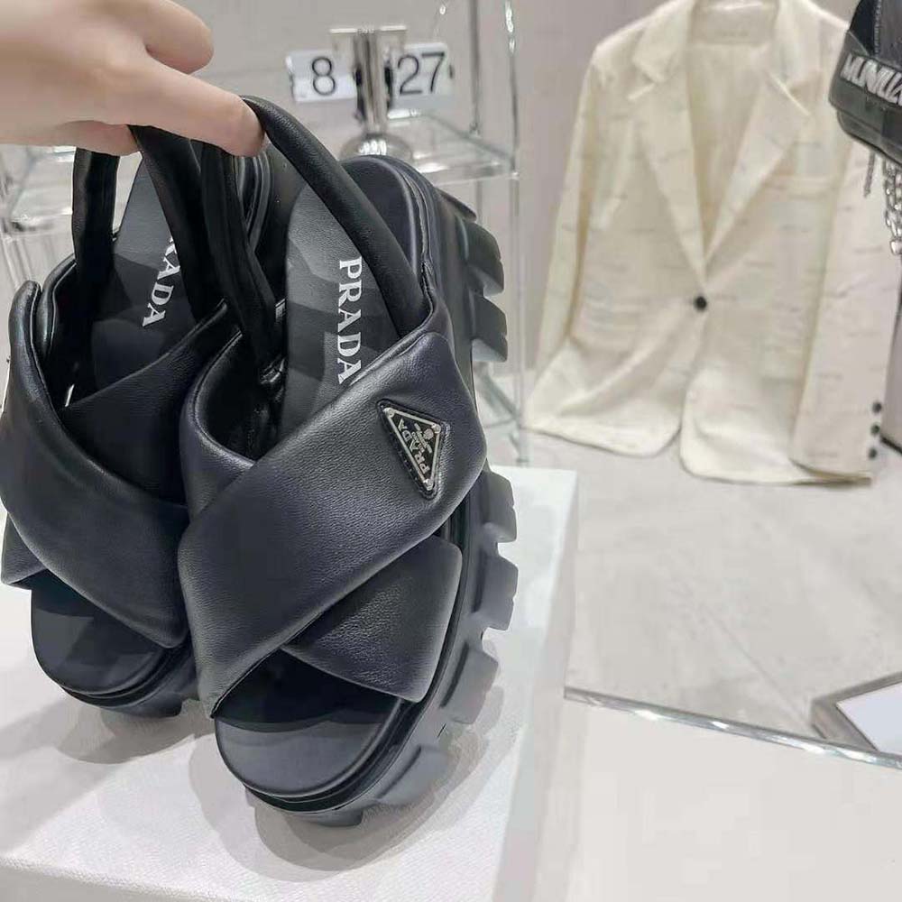 Prada Women Monolith Padded Nappa Leather Sandals-Black - image 9