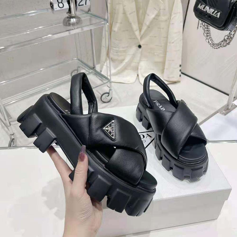 Prada Women Monolith Padded Nappa Leather Sandals-Black - image 5