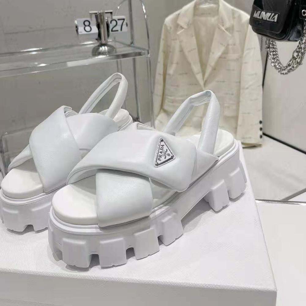 Prada Women Monolith Padded Nappa Leather Sandals-White - image 4