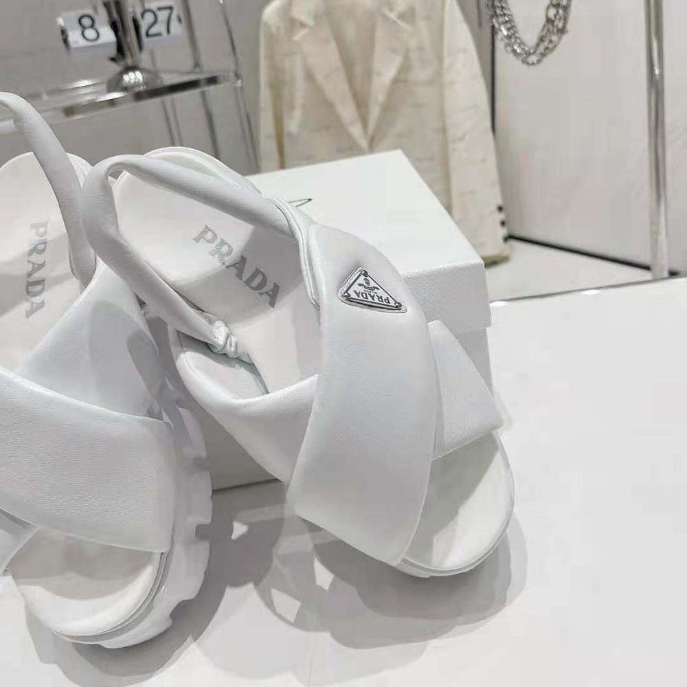 Prada Women Monolith Padded Nappa Leather Sandals-White - image 8