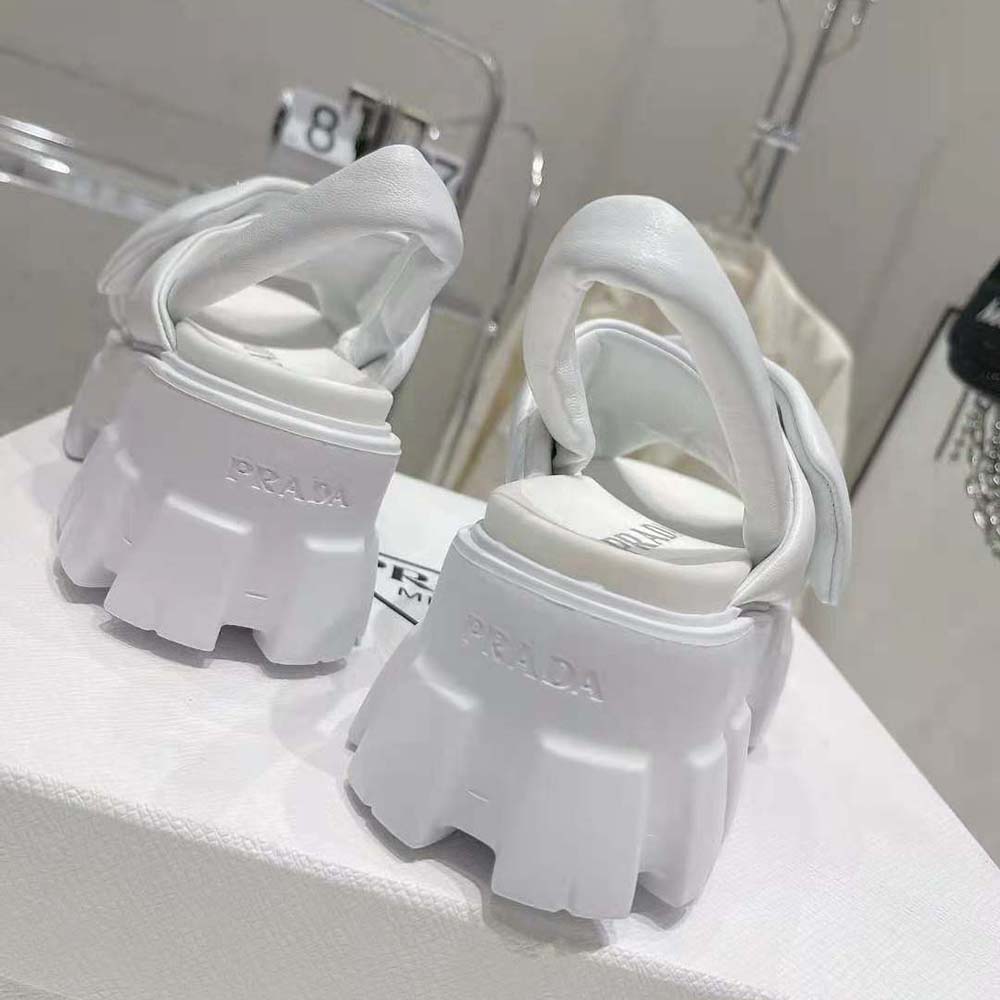 Prada Women Monolith Padded Nappa Leather Sandals-White - image 9
