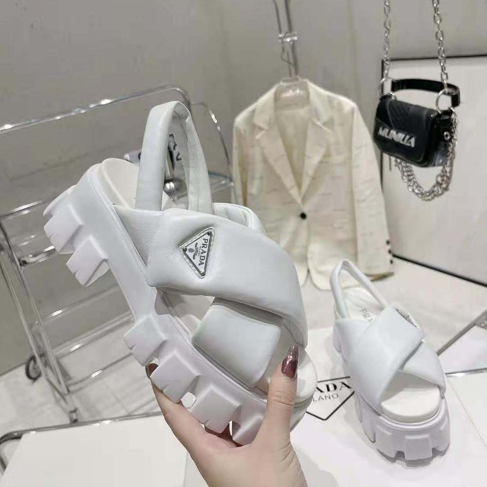 Prada Women Monolith Padded Nappa Leather Sandals-White - image 6