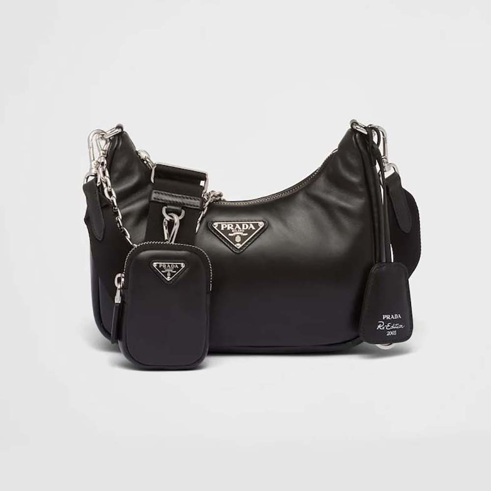 Front view of Prada Women Padded Nappa-Leather Prada Re-Edition 2005 Shoulder Bag-Black