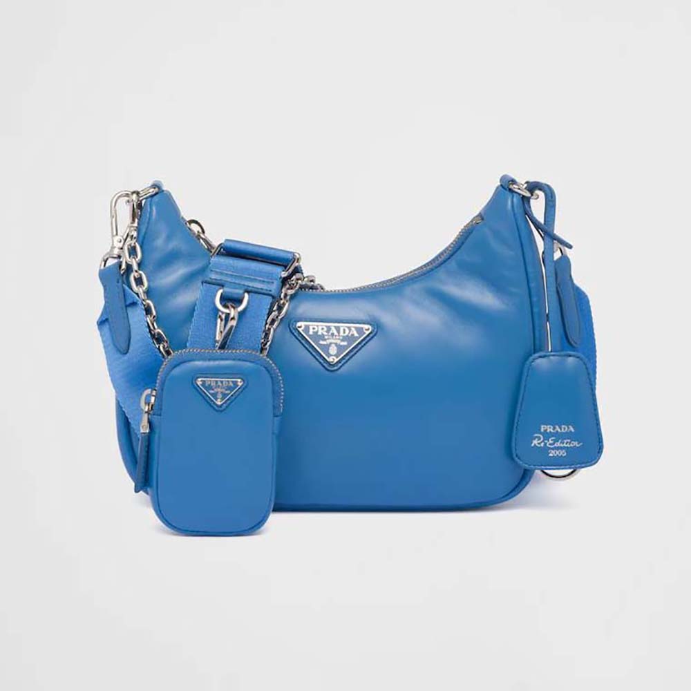 Front view of Prada Women Padded Nappa-Leather Prada Re-Edition 2005 Shoulder Bag-Blue