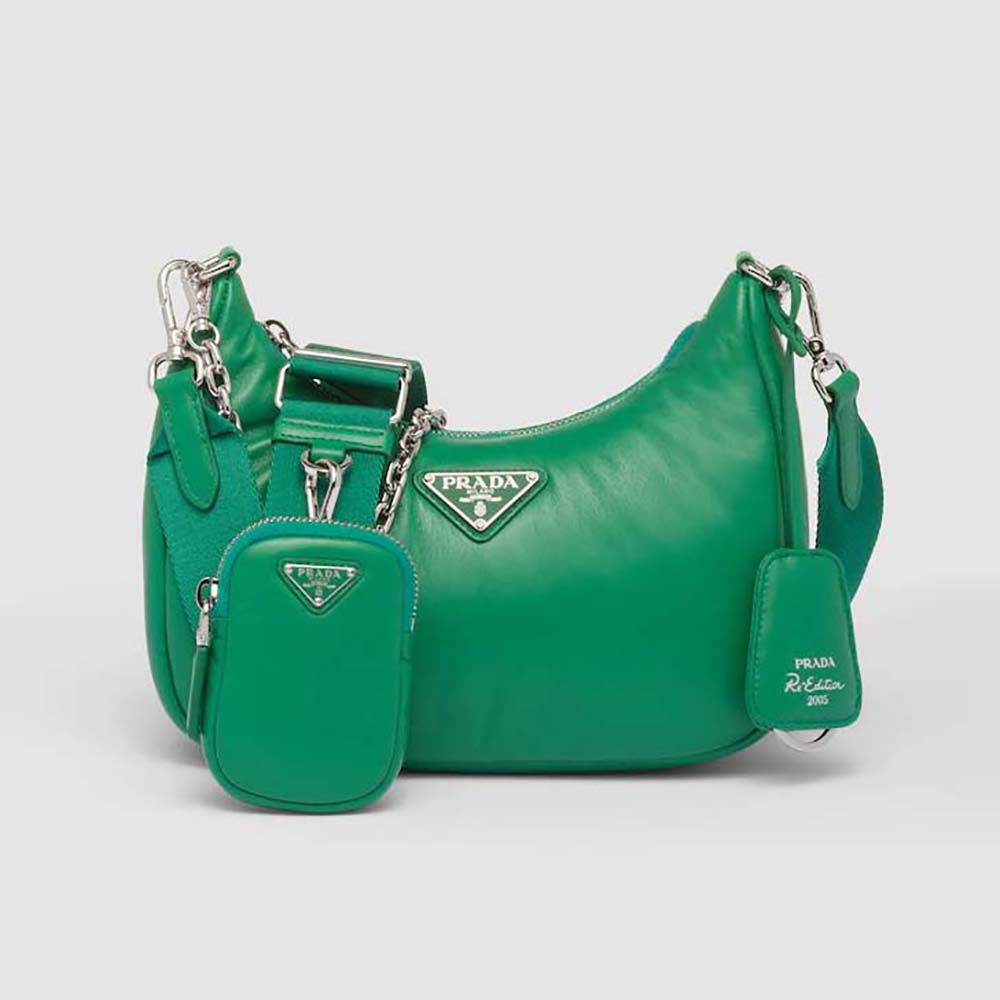 Front view of Prada Women Padded Nappa-Leather Prada Re-Edition 2005 Shoulder Bag-Green