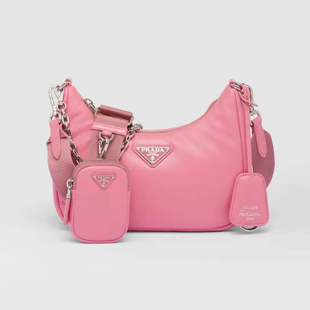 Front view of Prada Women Padded Nappa-Leather Prada Re-Edition 2005 Shoulder Bag-Pink