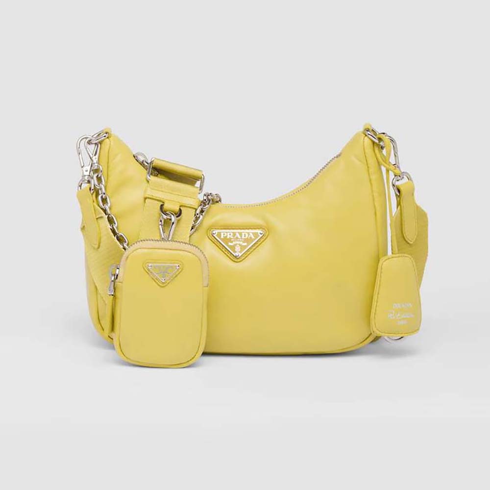 Front view of Prada Women Padded Nappa-Leather Prada Re-Edition 2005 Shoulder Bag-Yellow